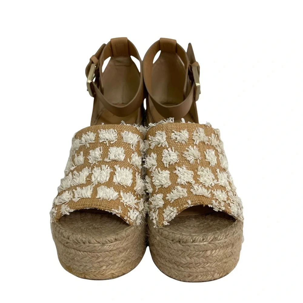 Marc Fisher Tan and White Espadrille Wedge Sandals